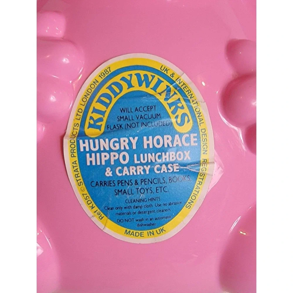 Vintage School Carry Case Kiddywinks Hungry Horace Hippo Lunchbox Made in UK 80s